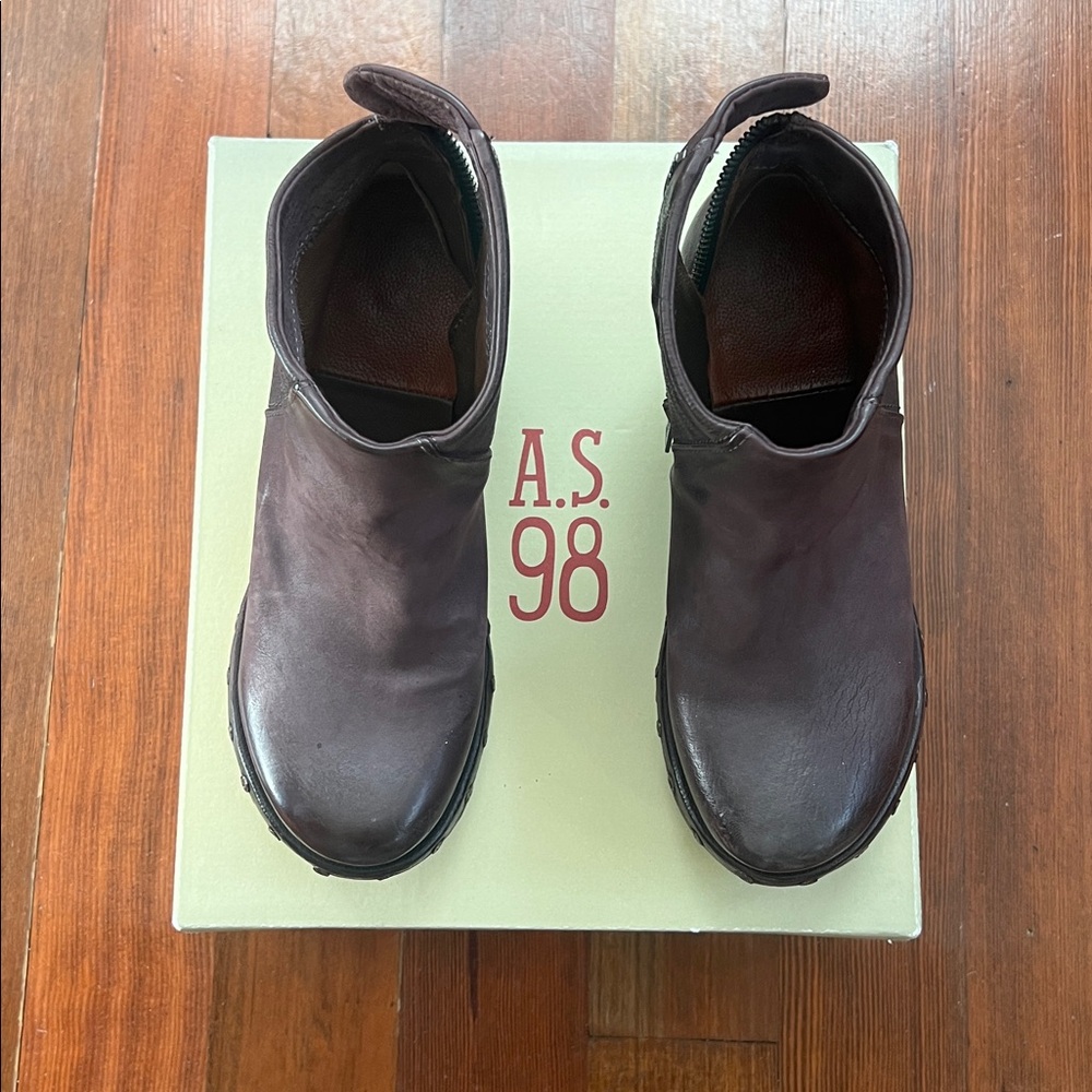 A.S.98 Women's Eggplant Savina Leather Wedge Boots - Picture 4 of 6